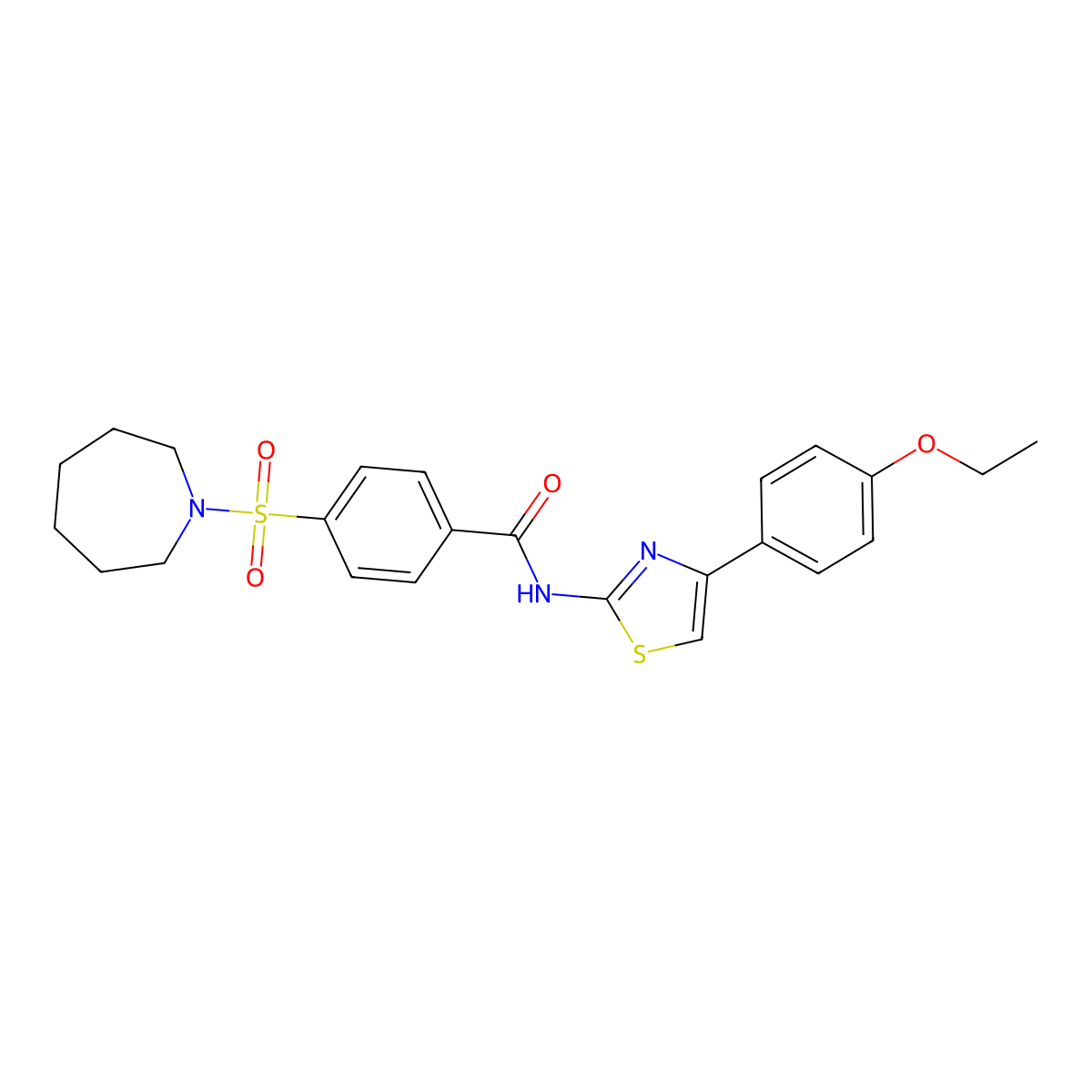 4-(azepan-1-ylsulfonyl)-N-(4-(4-ethoxyphenyl)thiazol-2-yl)benzamide molecular structure, CAS 361481-60-9
