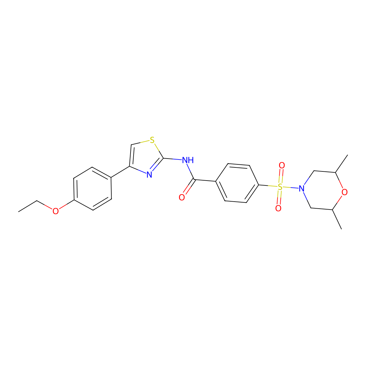 4-((2,6-dimethylmorpholino)sulfonyl)-N-(4-(4-ethoxyphenyl)thiazol-2-yl)benzamide molecular structure, CAS 361481-61-0