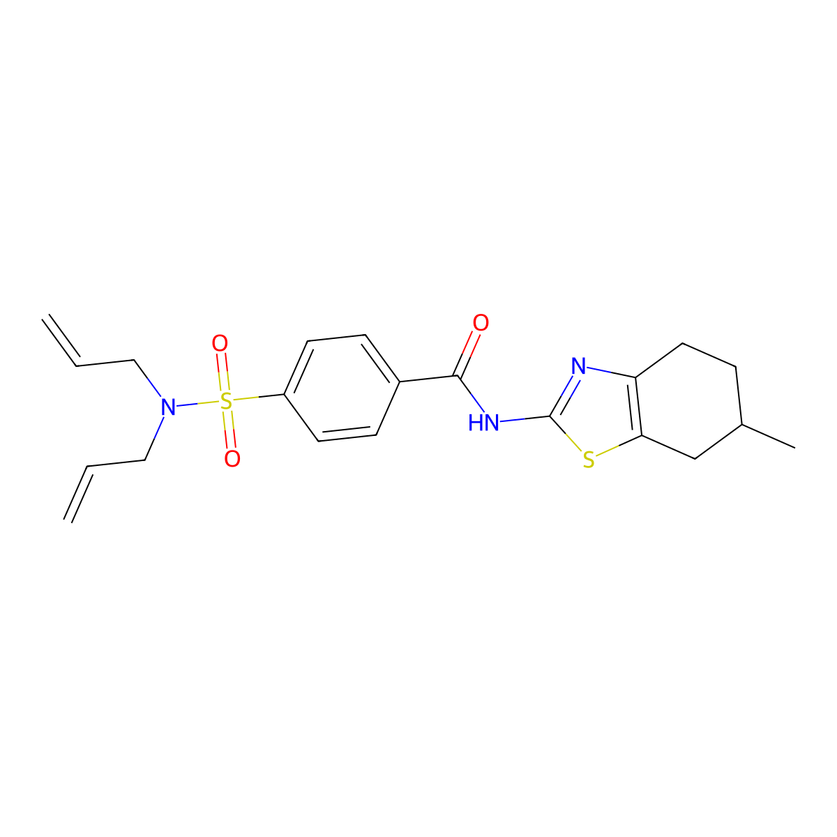 4-(N,N-diallylsulfamoyl)-N-(6-methyl-4,5,6,7-tetrahydrobenzo[d]thiazol-2-yl)benzamide molecular structure, CAS 361481-65-4