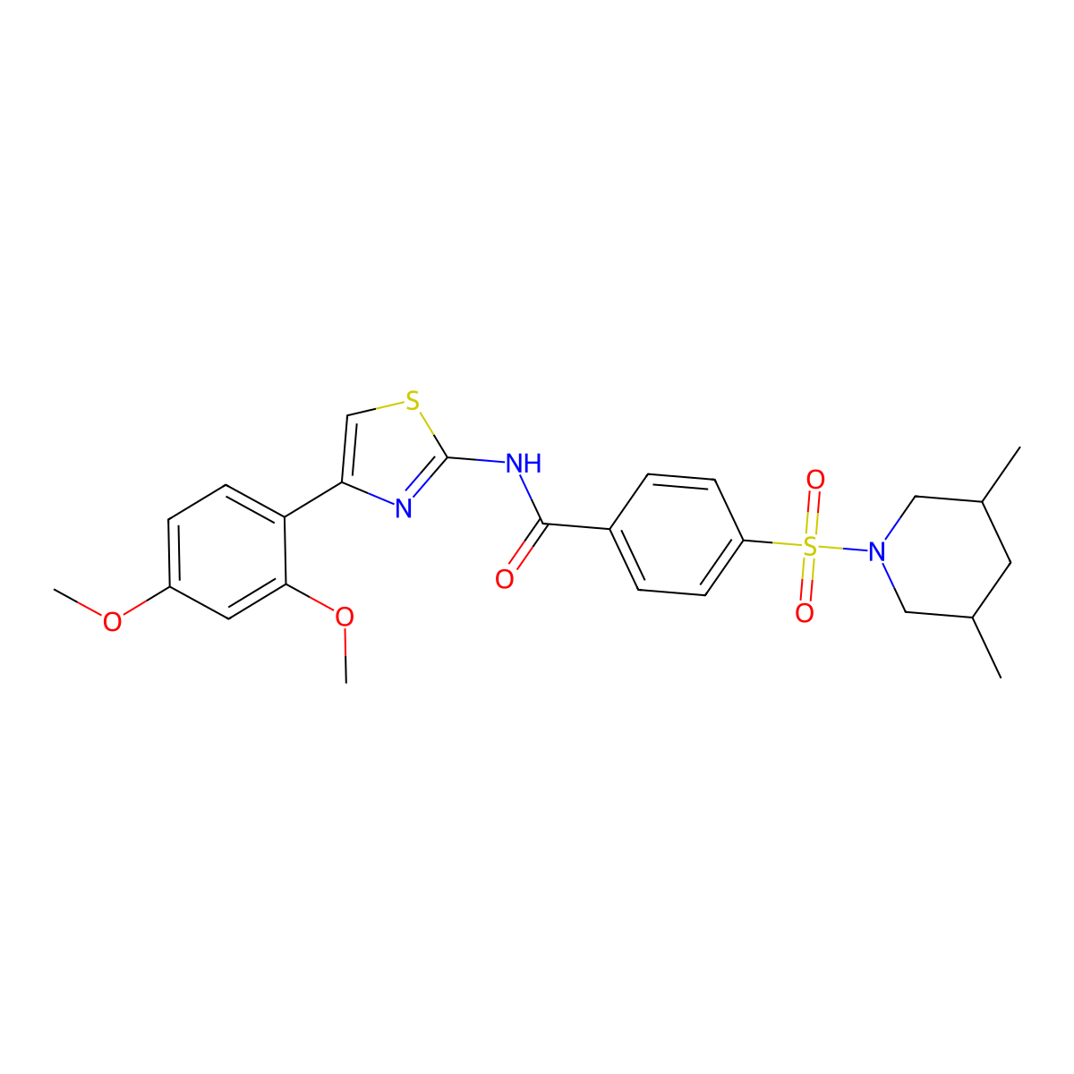 N-(4-(2,4-dimethoxyphenyl)thiazol-2-yl)-4-((3,5-dimethylpiperidin-1-yl)sulfonyl)benzamide molecular structure, CAS 361481-81-4
