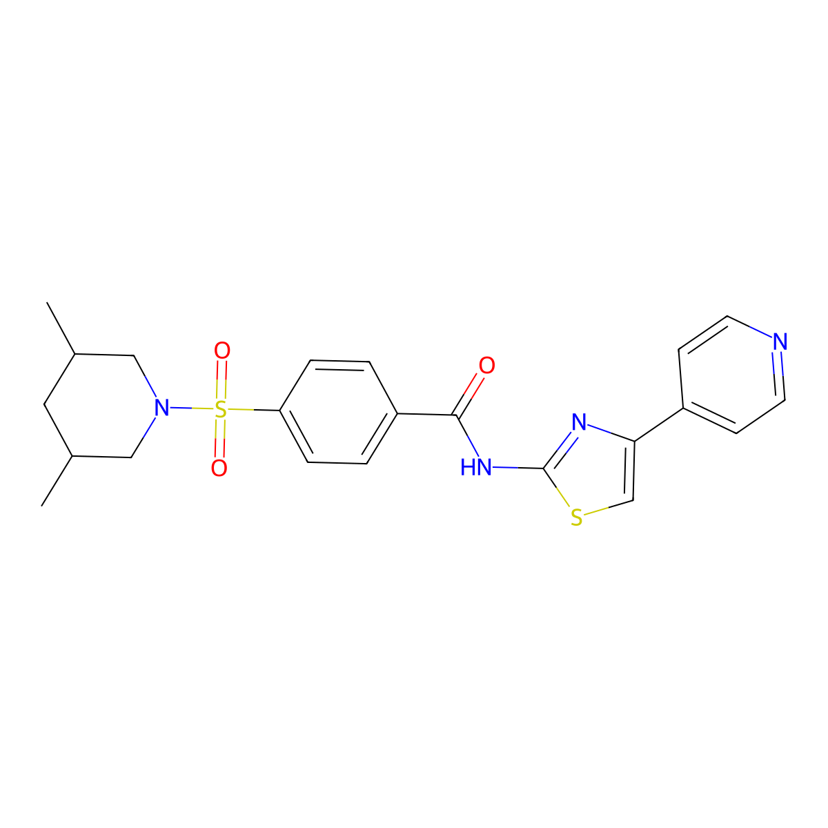 4-((3,5-dimethylpiperidin-1-yl)sulfonyl)-N-(4-(pyridin-4-yl)thiazol-2-yl)benzamide molecular structure, CAS 361481-90-5