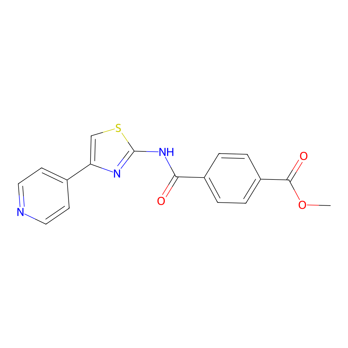 Methyl 4-((4-(pyridin-4-yl)thiazol-2-yl)carbamoyl)benzoate molecular structure, CAS 361481-91-6