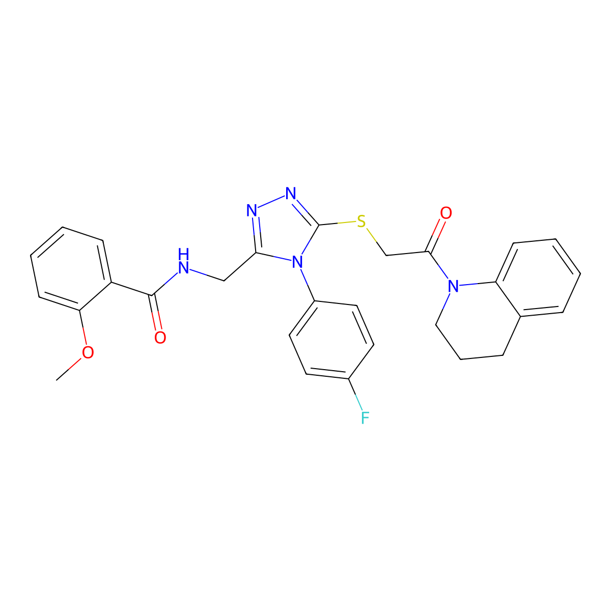 N-[[5-[2-(3,4-dihydro-2H-quinolin-1-yl)-2-oxoethyl]sulfanyl-4-(4-fluorophenyl)-1,2,4-triazol-3-yl]methyl]-2-methoxybenzamide molecular structure, CAS 361481-95-0