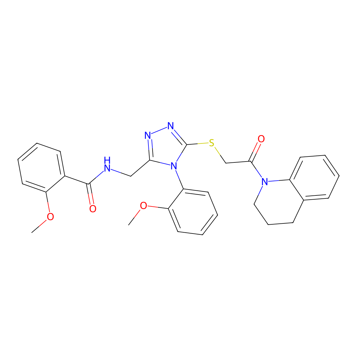 N-((5-((2-(3,4-dihydroquinolin-1(2H)-yl)-2-oxoethyl)thio)-4-(2-methoxyphenyl)-4H-1,2,4-triazol-3-yl)methyl)-2-methoxybenzamide molecular structure, CAS 361481-96-1