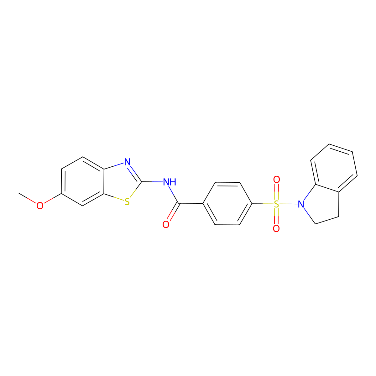 4-(indolin-1-ylsulfonyl)-N-(6-methoxybenzo[d]thiazol-2-yl)benzamide molecular structure, CAS 361482-20-4