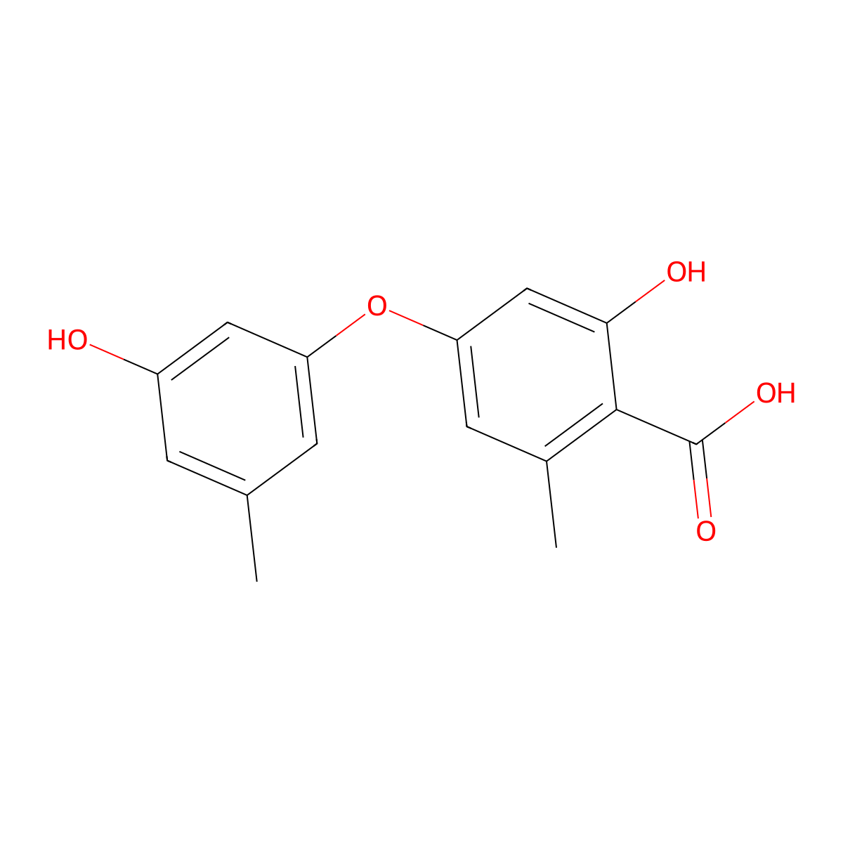 2-Hydroxy-4-(3-hydroxy-5-methylphenoxy)-6-methylbenzoic acid molecular structure, CAS 36149-01-6