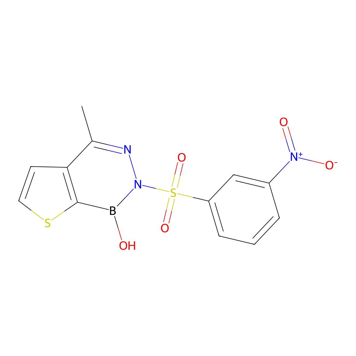 2-({3-nitrophenyl}sulfonyl)-4-methylthieno[2,3-d][1,2,3]diazaborinin-1(2H)-ol molecular structure, CAS 36155-72-3