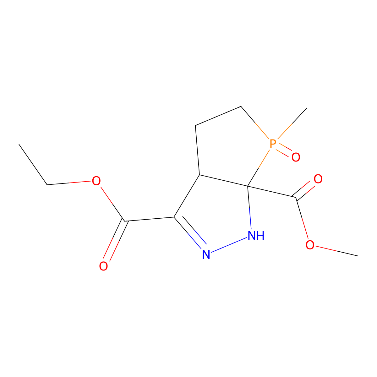3-O-ethyl 6a-O-methyl 6-methyl-6-oxo-1,3a,4,5-tetrahydrophospholo[2,3-c]pyrazole-3,6a-dicarboxylate molecular structure, CAS 36163-76-5
