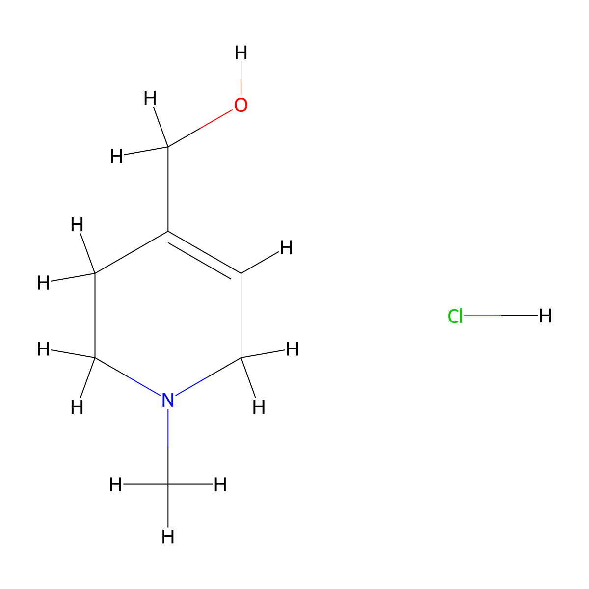 (1-Methyl-1,2,3,6-tetrahydropyridin-4-yl)methanol hydrochloride molecular structure, CAS 36166-76-4