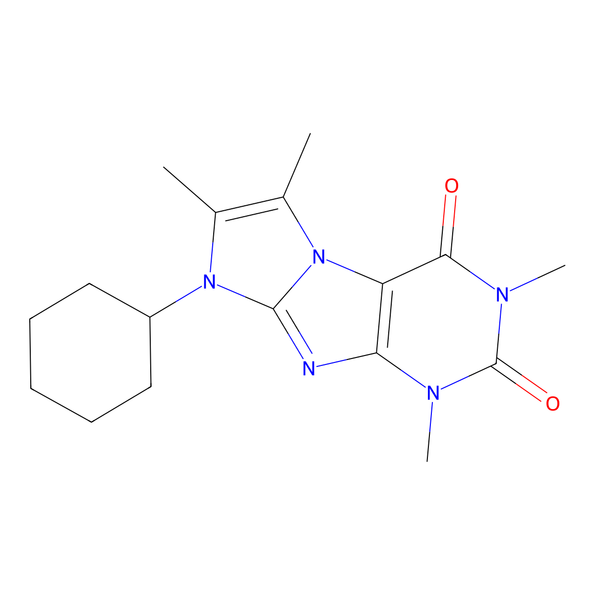 8-cyclohexyl-1,3,6,7-tetramethyl-1H-imidazo[2,1-f]purine-2,4(3H,8H)-dione molecular structure, CAS 36183-87-6