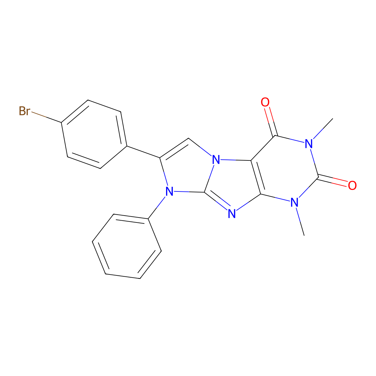 7-(4-Bromophenyl)-2,4-dimethyl-6-phenylpurino[7,8-a]imidazole-1,3-dione molecular structure, CAS 36184-11-9