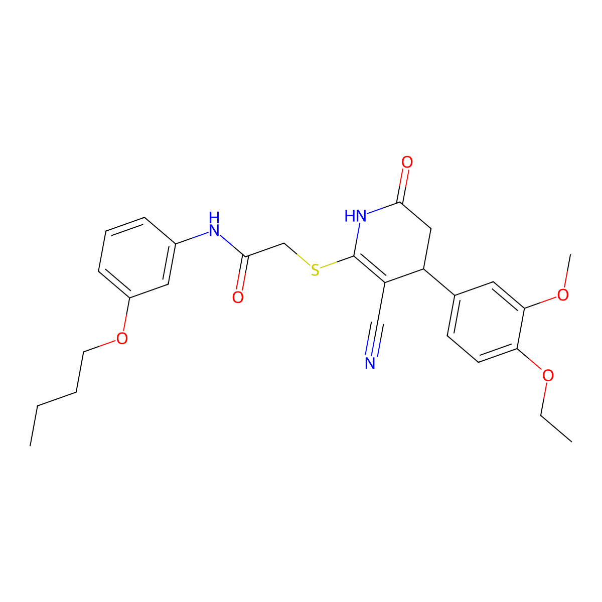 N-(3-butoxyphenyl)-2-[[5-cyano-4-(4-ethoxy-3-methoxyphenyl)-2-oxo-3,4-dihydro-1H-pyridin-6-yl]sulfanyl]acetamide molecular structure, CAS 361980-35-0
