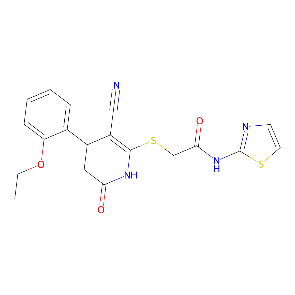 2-((3-cyano-4-(2-ethoxyphenyl)-6-oxo-1,4,5,6-tetrahydropyridin-2-yl)thio)-N-(thiazol-2-yl)acetamide molecular structure, CAS 361980-41-8