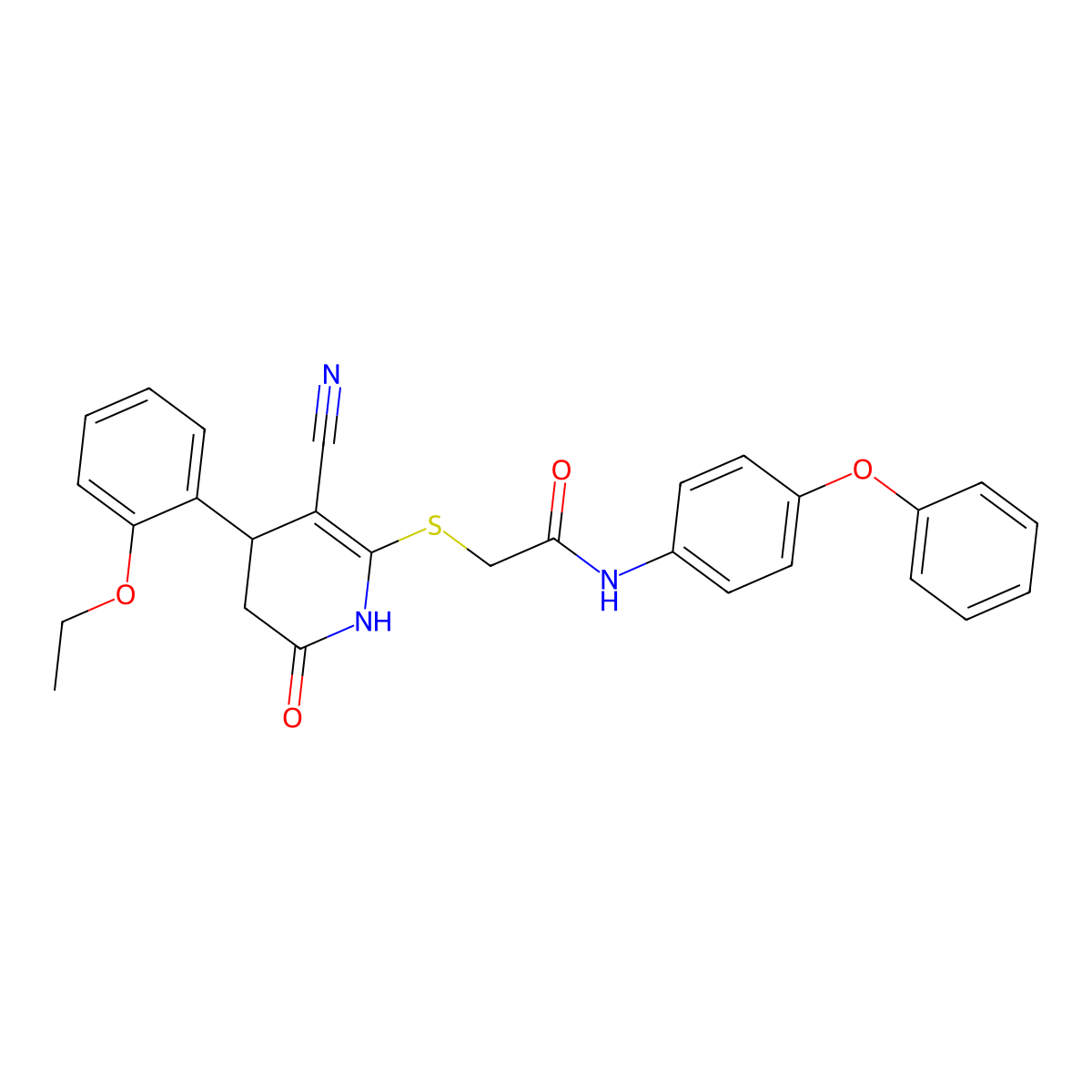 2-{[3-cyano-4-(2-ethoxyphenyl)-6-oxo-1,4,5,6-tetrahydropyridin-2-yl]sulfanyl}-N-(4-phenoxyphenyl)acetamide molecular structure, CAS 361980-46-3