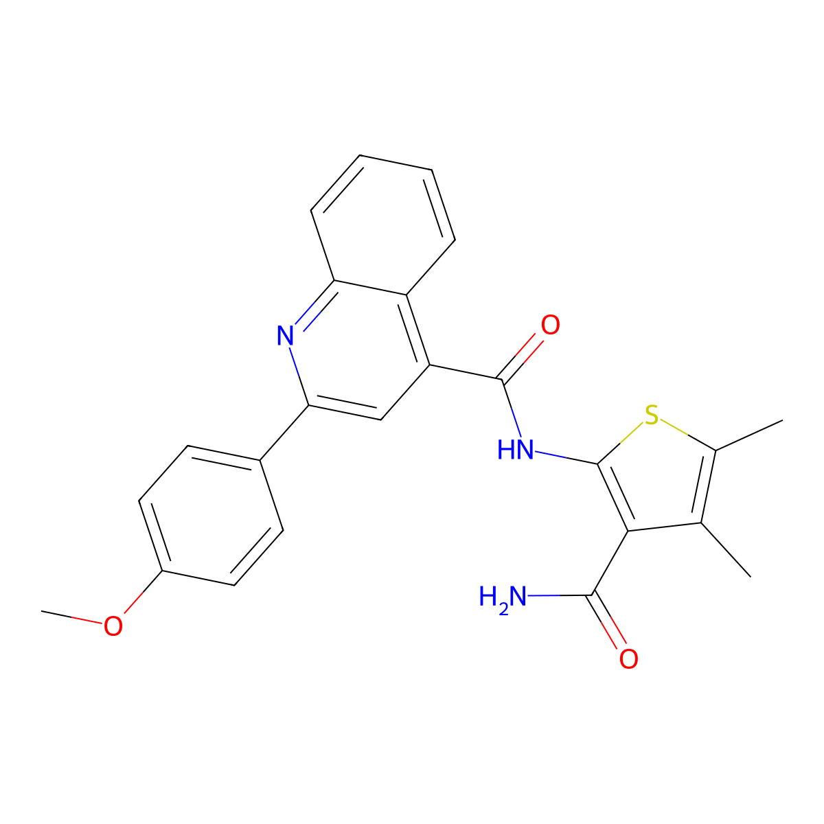 N-(3-carbamoyl-4,5-dimethylthiophen-2-yl)-2-(4-methoxyphenyl)quinoline-4-carboxamide molecular structure, CAS 361982-18-5