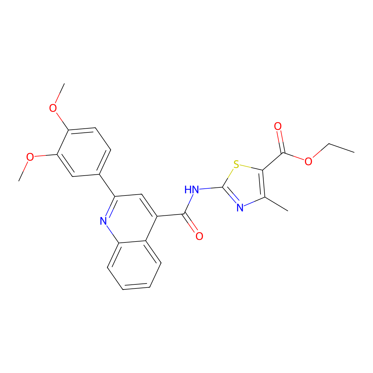Ethyl 2-[[2-(3,4-dimethoxyphenyl)quinoline-4-carbonyl]amino]-4-methyl-1,3-thiazole-5-carboxylate molecular structure, CAS 361982-90-3