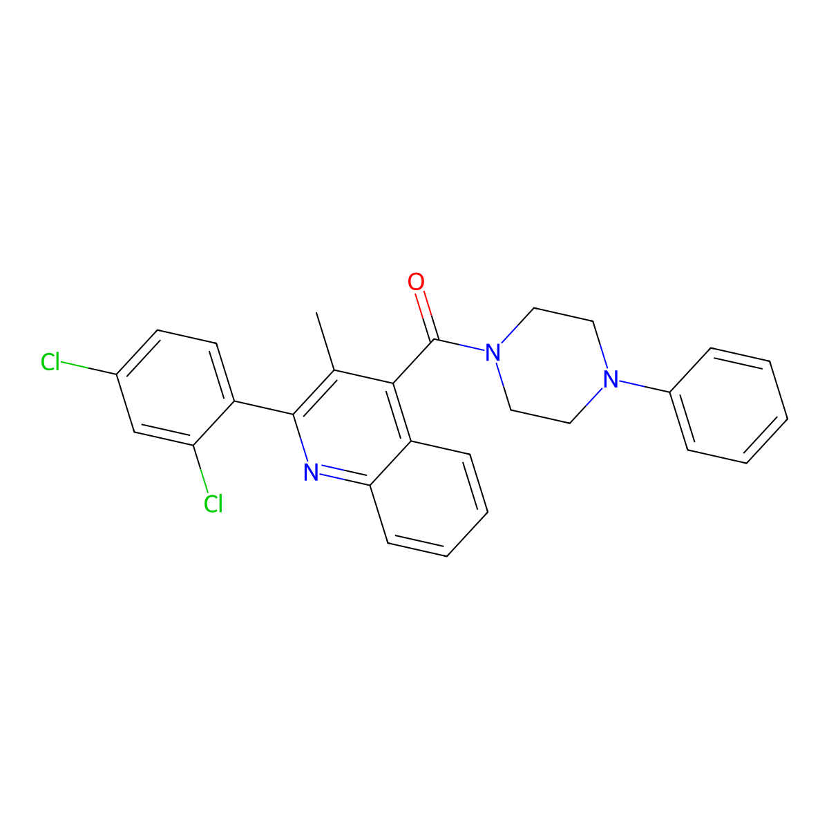 [2-(2,4-Dichlorophenyl)-3-methylquinolin-4-yl]-(4-phenylpiperazin-1-yl)methanone molecular structure, CAS 361983-70-2