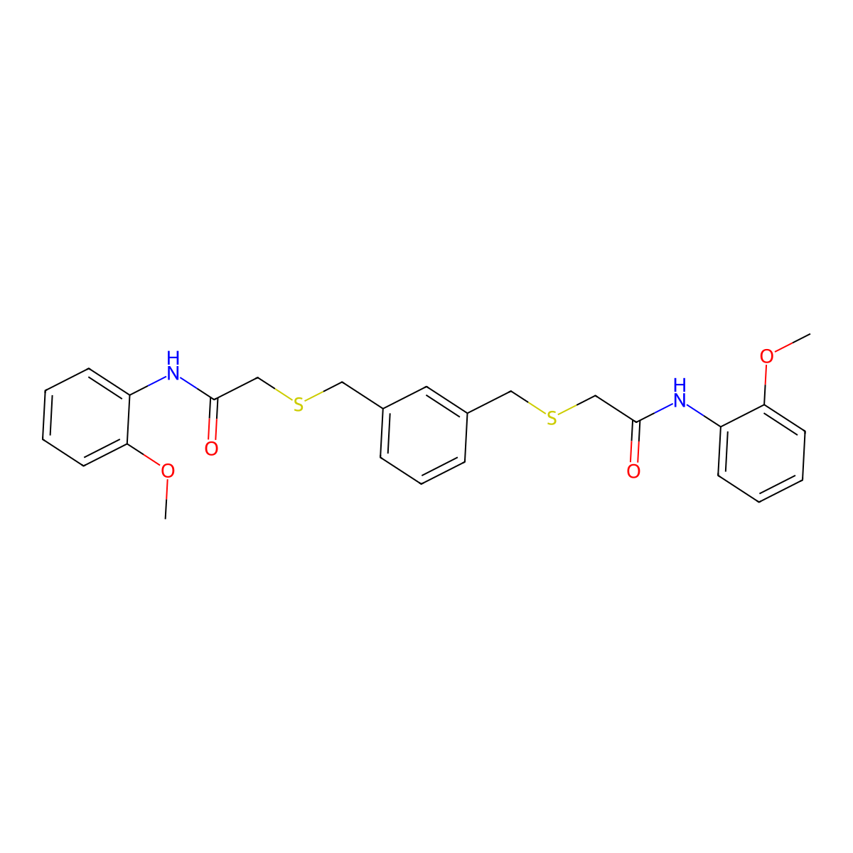 2-[[3-[[2-(2-methoxyanilino)-2-oxoethyl]sulfanylmethyl]phenyl]methylsulfanyl]-N-(2-methoxyphenyl)acetamide molecular structure, CAS 361983-74-6