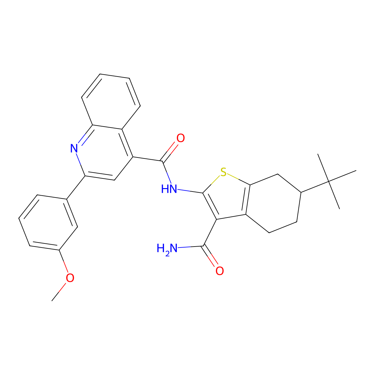 N-(6-tert-butyl-3-carbamoyl-4,5,6,7-tetrahydro-1-benzothiophen-2-yl)-2-(3-methoxyphenyl)quinoline-4-carboxamide molecular structure, CAS 361984-36-3