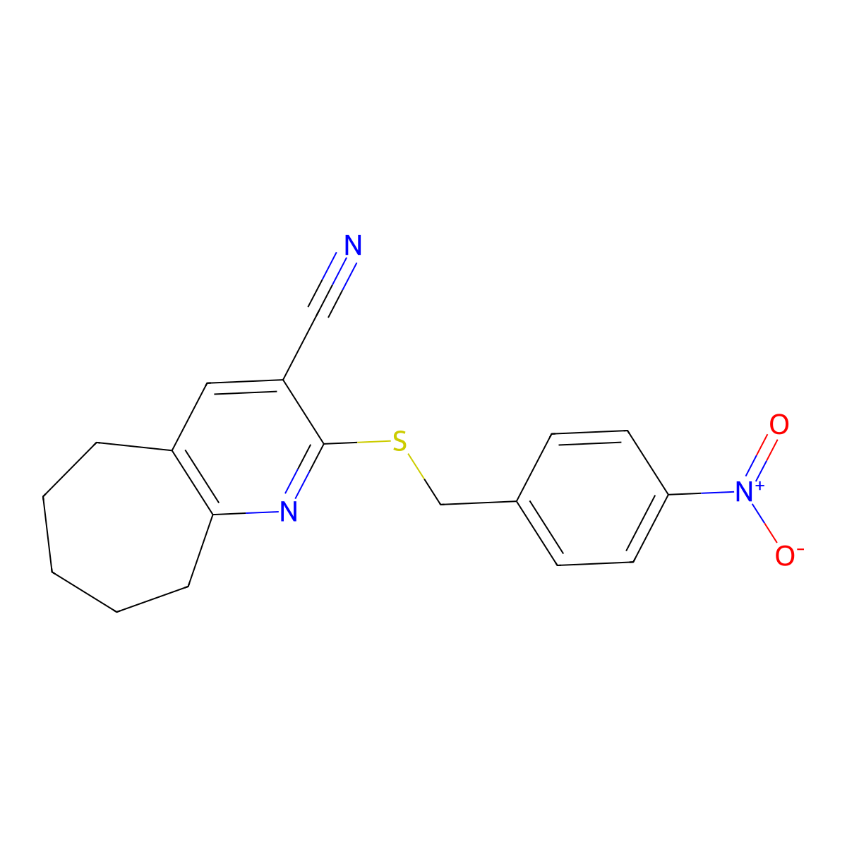 2-[(4-nitrophenyl)methylsulfanyl]-6,7,8,9-tetrahydro-5H-cyclohepta[b]pyridine-3-carbonitrile molecular structure, CAS 361984-48-7