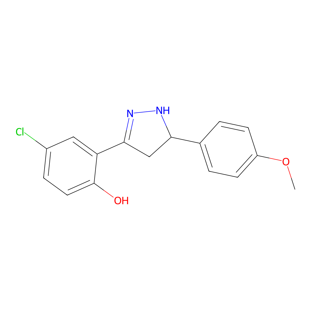 4-chloro-2-(5-(4-methoxyphenyl)-4,5-dihydro-1H-pyrazol-3-yl)phenol molecular structure, CAS 361984-64-7