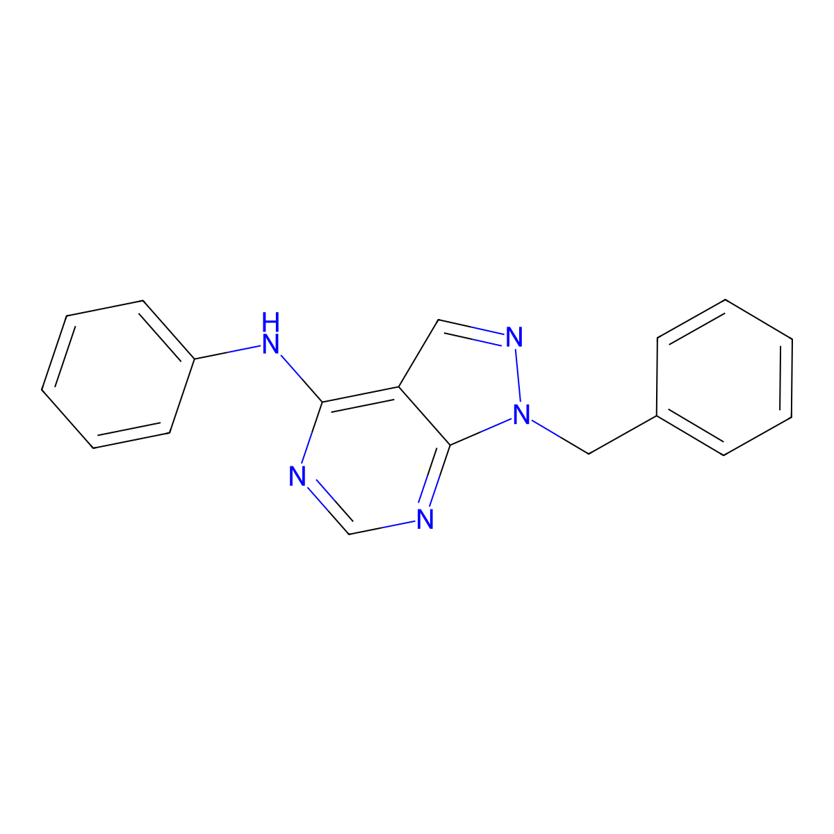 1-benzyl-N-phenylpyrazolo[3,4-d]pyrimidin-4-amine molecular structure, CAS 361984-79-4