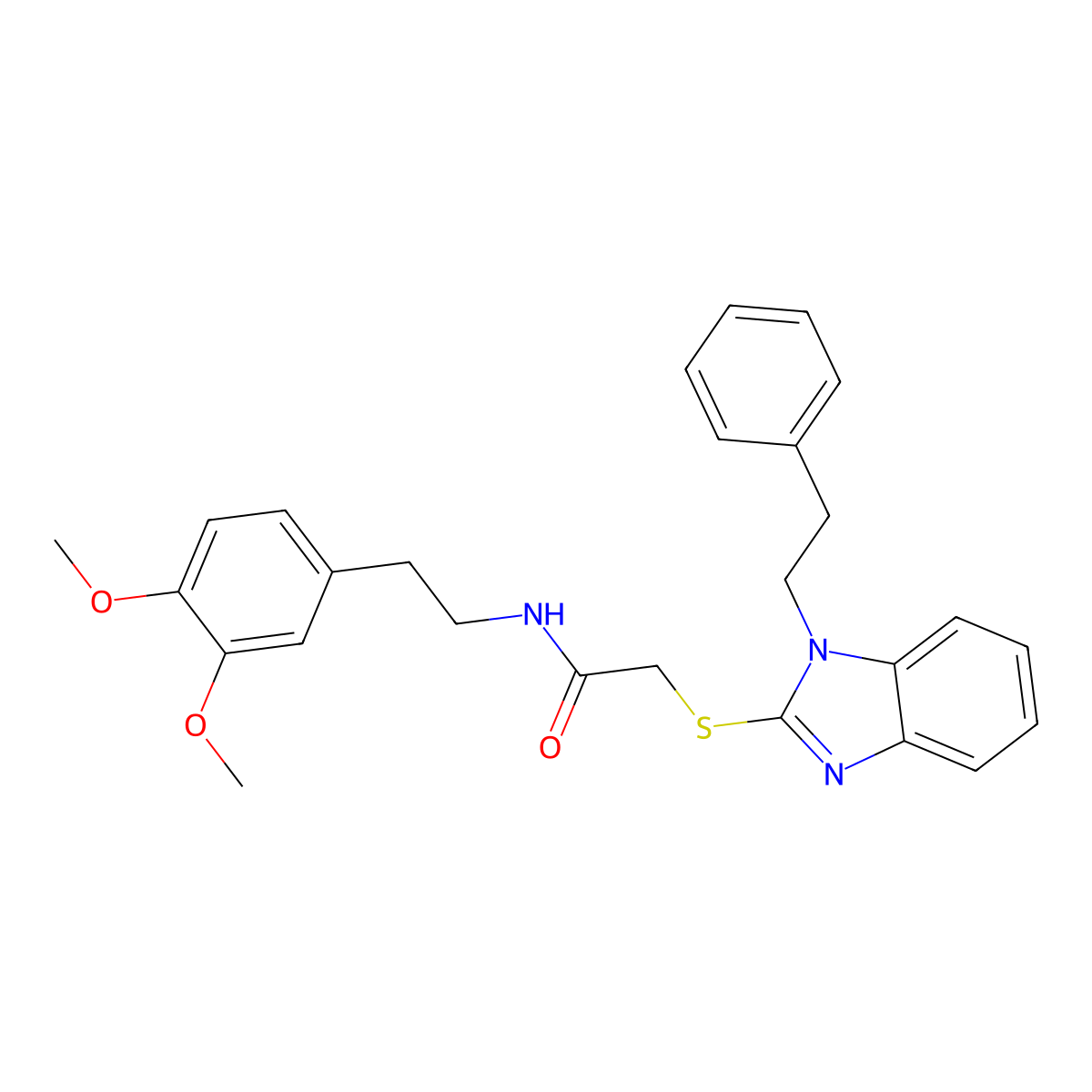 N-[2-(3,4-dimethoxyphenyl)ethyl]-2-{[1-(2-phenylethyl)-1H-benzimidazol-2-yl]sulfanyl}acetamide molecular structure, CAS 361984-80-7