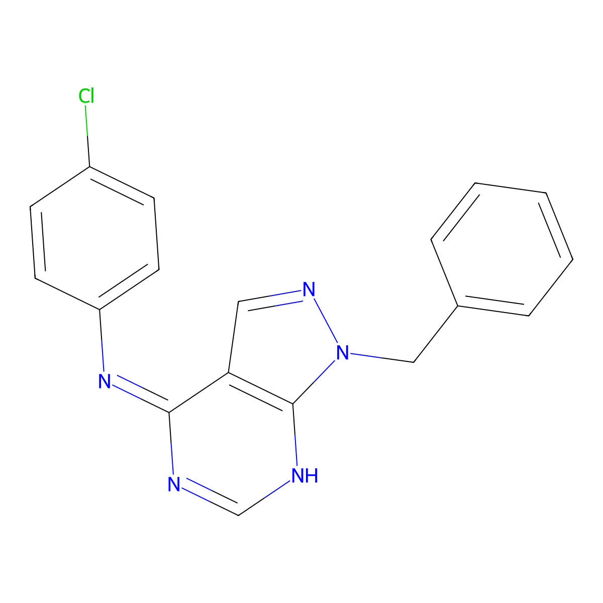1-benzyl-N-(4-chlorophenyl)pyrazolo[3,4-d]pyrimidin-4-amine molecular structure, CAS 361985-32-2