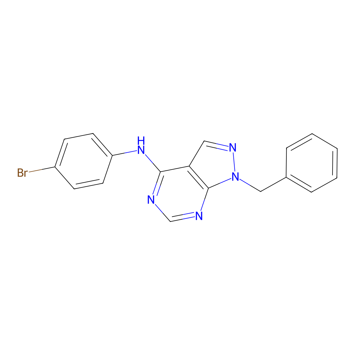 1-benzyl-N-(4-bromophenyl)pyrazolo[3,4-d]pyrimidin-4-amine molecular structure, CAS 361985-37-7