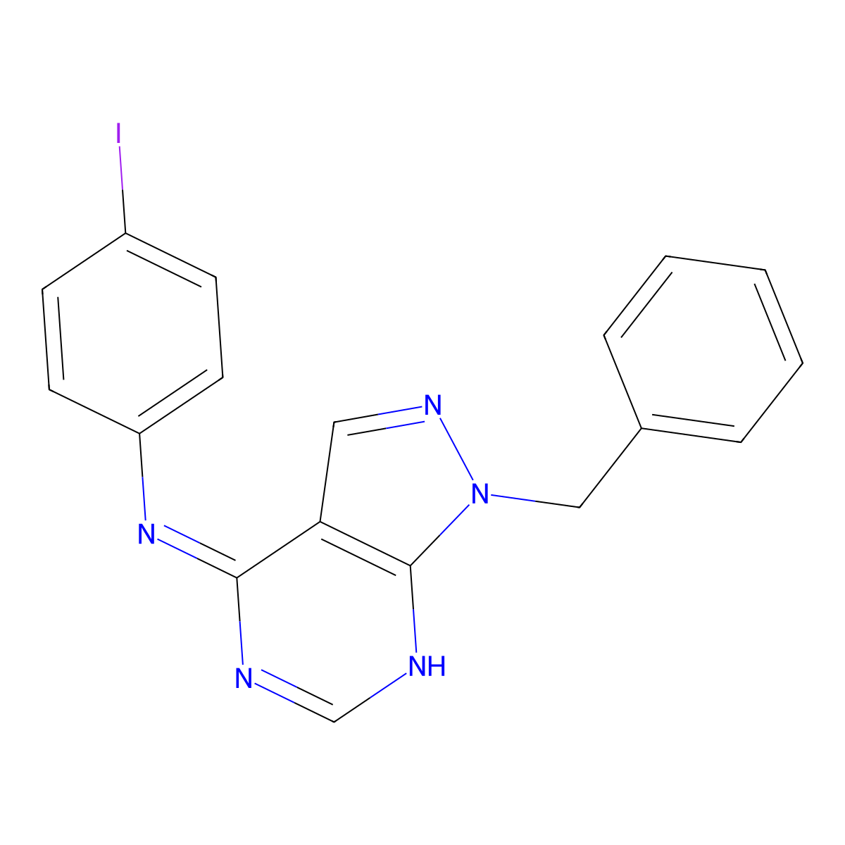 1-benzyl-N-(4-iodophenyl)pyrazolo[3,4-d]pyrimidin-4-amine molecular structure, CAS 361985-49-1