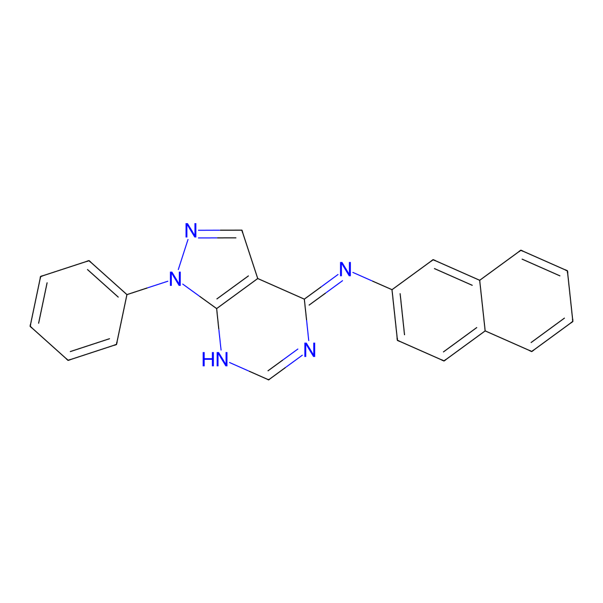 N-naphthalen-2-yl-1-phenylpyrazolo[3,4-d]pyrimidin-4-amine molecular structure, CAS 361985-72-0