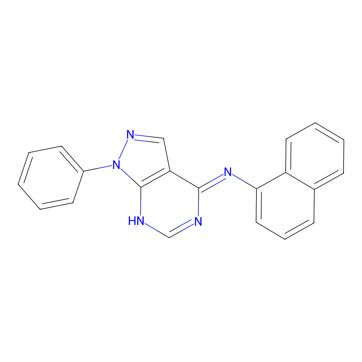 N-naphthalen-1-yl-1-phenylpyrazolo[3,4-d]pyrimidin-4-amine molecular structure, CAS 361985-77-5
