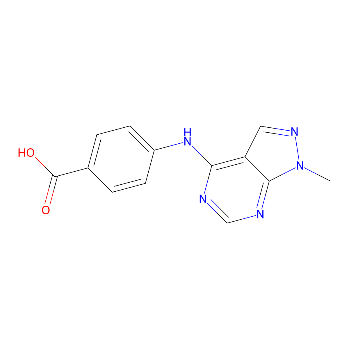 4-((1-Methyl-1H-pyrazolo[3,4-d]pyrimidin-4-yl)amino)benzoic acid molecular structure, CAS 361986-42-7