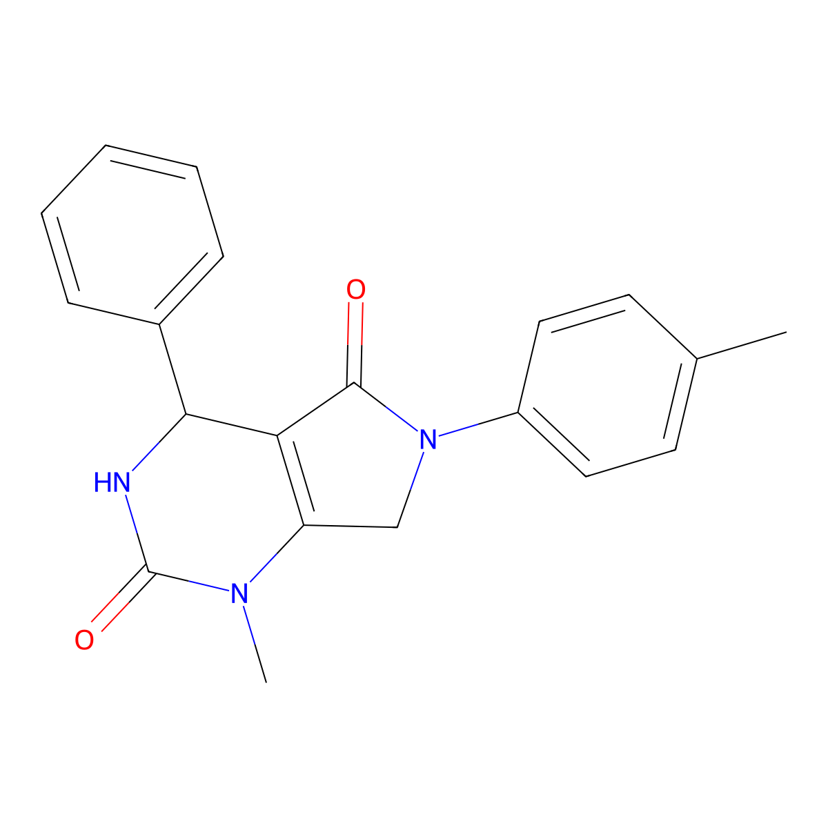 1-Methyl-4-phenyl-6-p-tolyl-3,4,6,7-tetrahydro-1H-pyrrolo[3,4-d]pyrimidine-2,5-dione molecular structure, CAS 361986-48-3