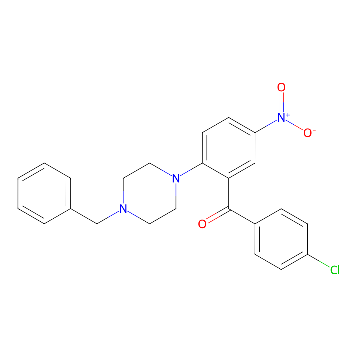[2-(4-Benzylpiperazin-1-yl)-5-nitrophenyl]-(4-chlorophenyl)methanone molecular structure, CAS 361990-16-1