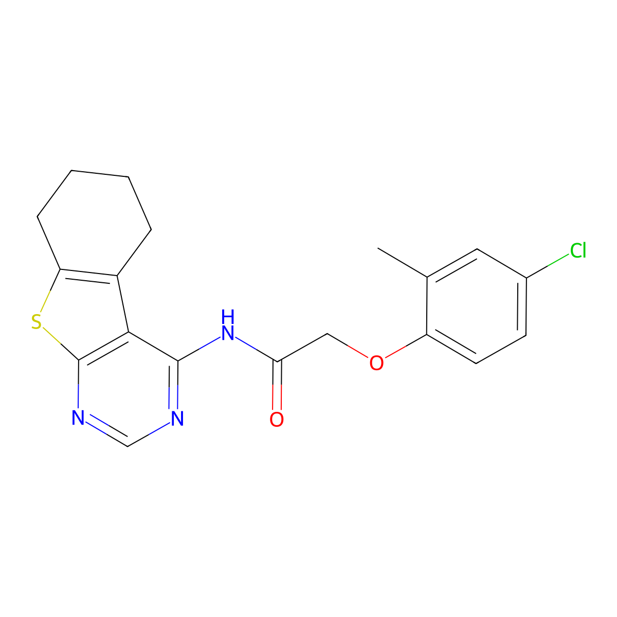 2-(4-chloro-2-methylphenoxy)-N-(5,6,7,8-tetrahydro-[1]benzothiolo[2,3-d]pyrimidin-4-yl)acetamide molecular structure, CAS 361990-24-1