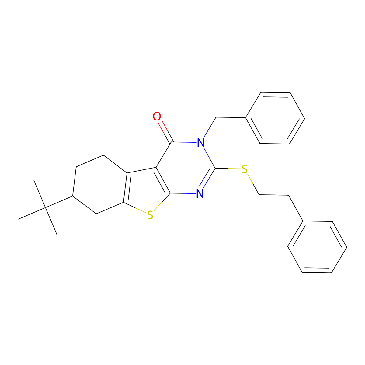 3-benzyl-7-tert-butyl-2-[(2-phenylethyl)sulfanyl]-5,6,7,8-tetrahydro[1]benzothieno[2,3-d]pyrimidin-4(3H)-one molecular structure, CAS 361991-08-4