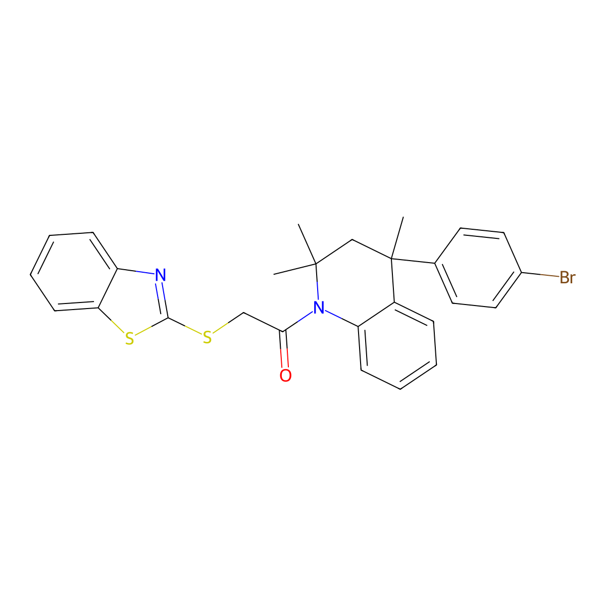 2-(1,3-benzothiazol-2-ylsulfanyl)-1-[4-(4-bromophenyl)-2,2,4-trimethyl-3,4-dihydroquinolin-1(2H)-yl]ethanone molecular structure, CAS 361991-65-3