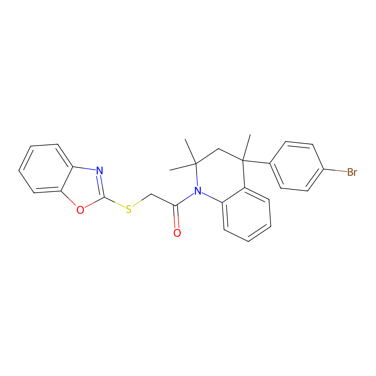 2-(1,3-benzoxazol-2-ylsulfanyl)-1-[4-(4-bromophenyl)-2,2,4-trimethyl-3,4-dihydroquinolin-1(2H)-yl]ethanone molecular structure, CAS 361991-71-1