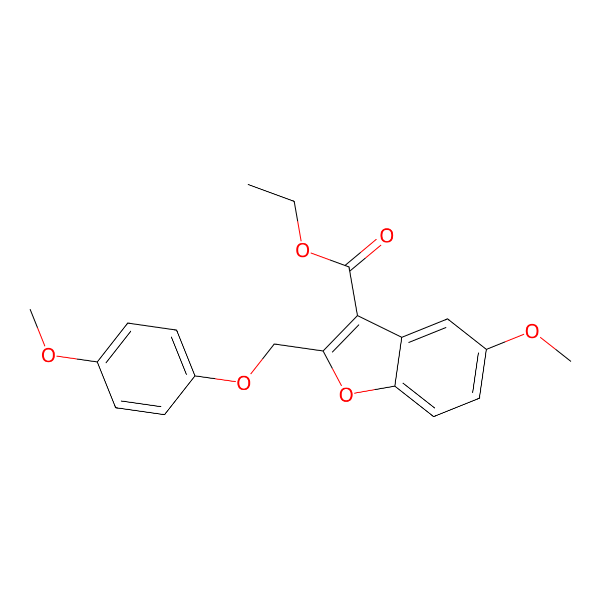 Ethyl 5-methoxy-2-[(4-methoxyphenoxy)methyl]-1-benzofuran-3-carboxylate molecular structure, CAS 361991-76-6