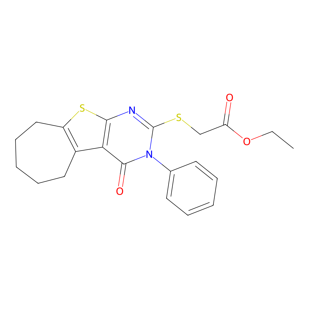 ethyl [(4-oxo-3-phenyl-3,5,6,7,8,9-hexahydro-4H-cyclohepta[4,5]thieno[2,3-d]pyrimidin-2-yl)sulfanyl]acetate molecular structure, CAS 361992-10-1