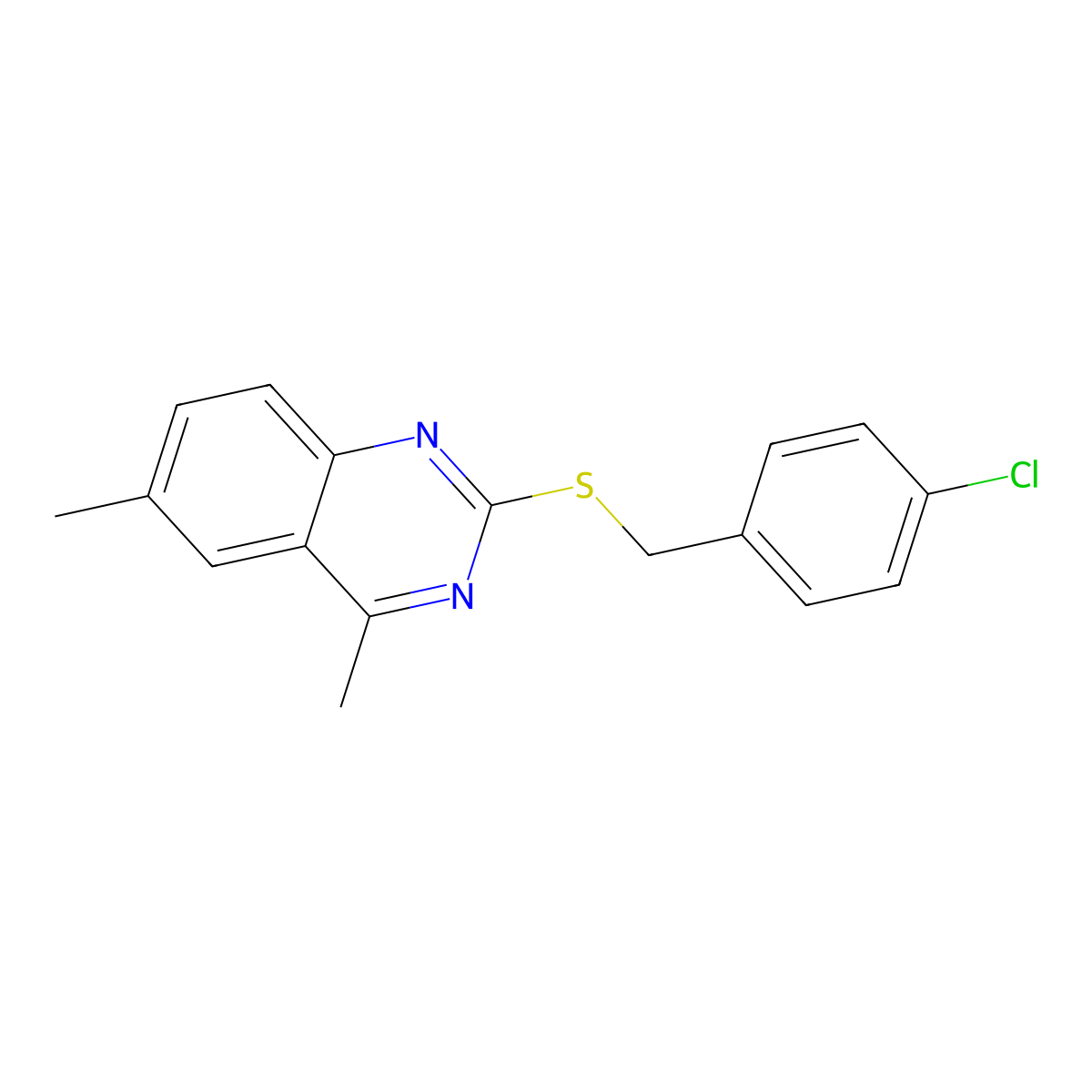 2-[(4-Chlorobenzyl)sulfanyl]-4,6-dimethylquinazoline molecular structure, CAS 361992-16-7