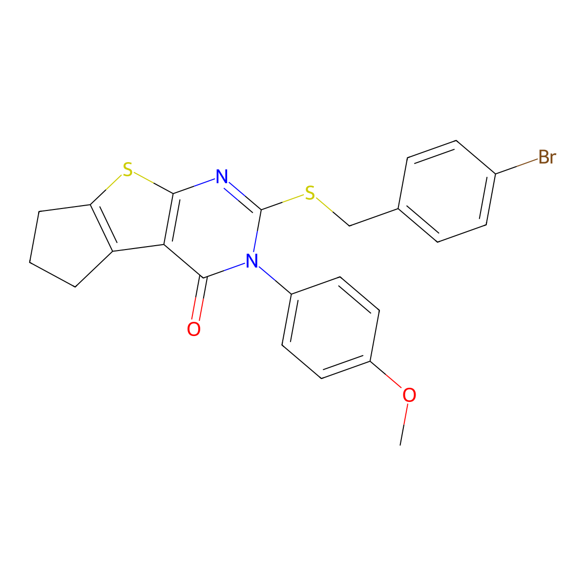 2-[(4-bromobenzyl)sulfanyl]-3-(4-methoxyphenyl)-3,5,6,7-tetrahydro-4H-cyclopenta[4,5]thieno[2,3-d]pyrimidin-4-one molecular structure, CAS 361993-03-5