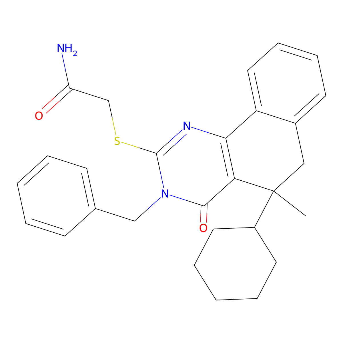 2-[(3-benzyl-5-cyclohexyl-5-methyl-4-oxo-6H-benzo[h]quinazolin-2-yl)sulfanyl]acetamide molecular structure, CAS 361994-23-2