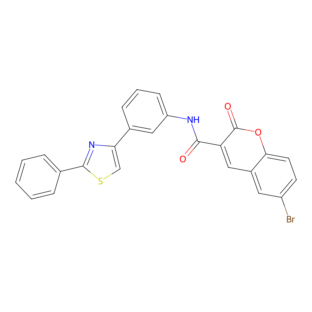 6-bromo-2-oxo-N-[3-(2-phenyl-1,3-thiazol-4-yl)phenyl]-2H-chromene-3-carboxamide molecular structure, CAS 361995-43-9