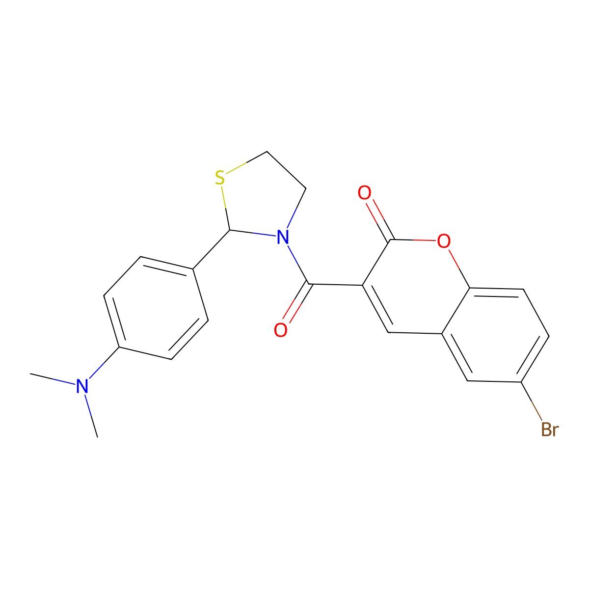 6-bromo-3-{2-[4-(dimethylamino)phenyl]-1,3-thiazolidine-3-carbonyl}-2H-chromen-2-one molecular structure, CAS 361995-62-2