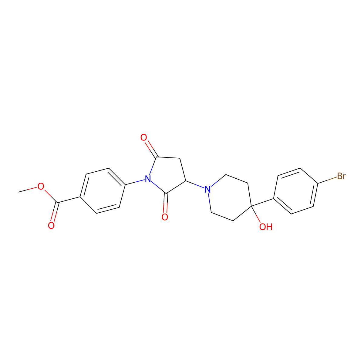Methyl 4-{3-[4-(4-bromophenyl)-4-hydroxypiperidin-1-yl]-2,5-dioxopyrrolidin-1-yl}benzoate molecular structure, CAS 361996-18-1