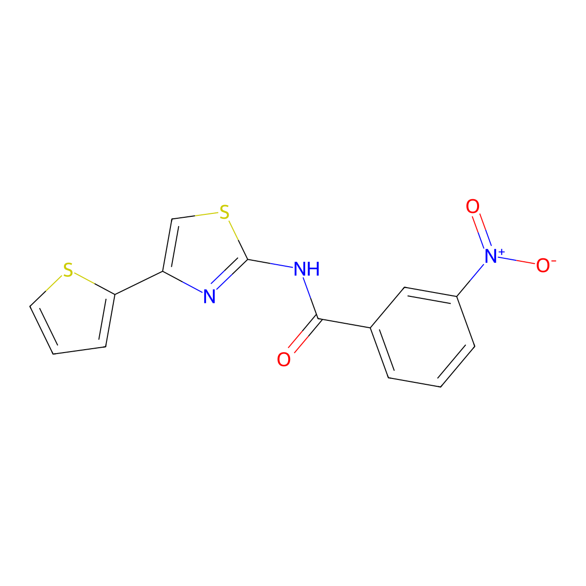 3-nitro-N-(4-(thiophen-2-yl)thiazol-2-yl)benzamide molecular structure, CAS 361996-20-5
