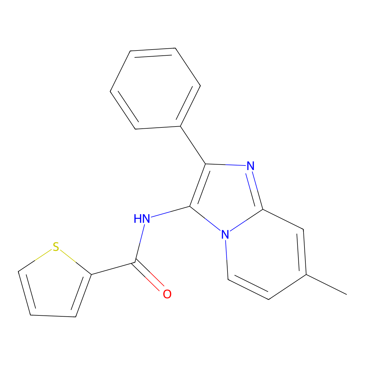 N-(7-methyl-2-phenylimidazo[1,2-a]pyridin-3-yl)thiophene-2-carboxamide molecular structure, CAS 361996-44-3