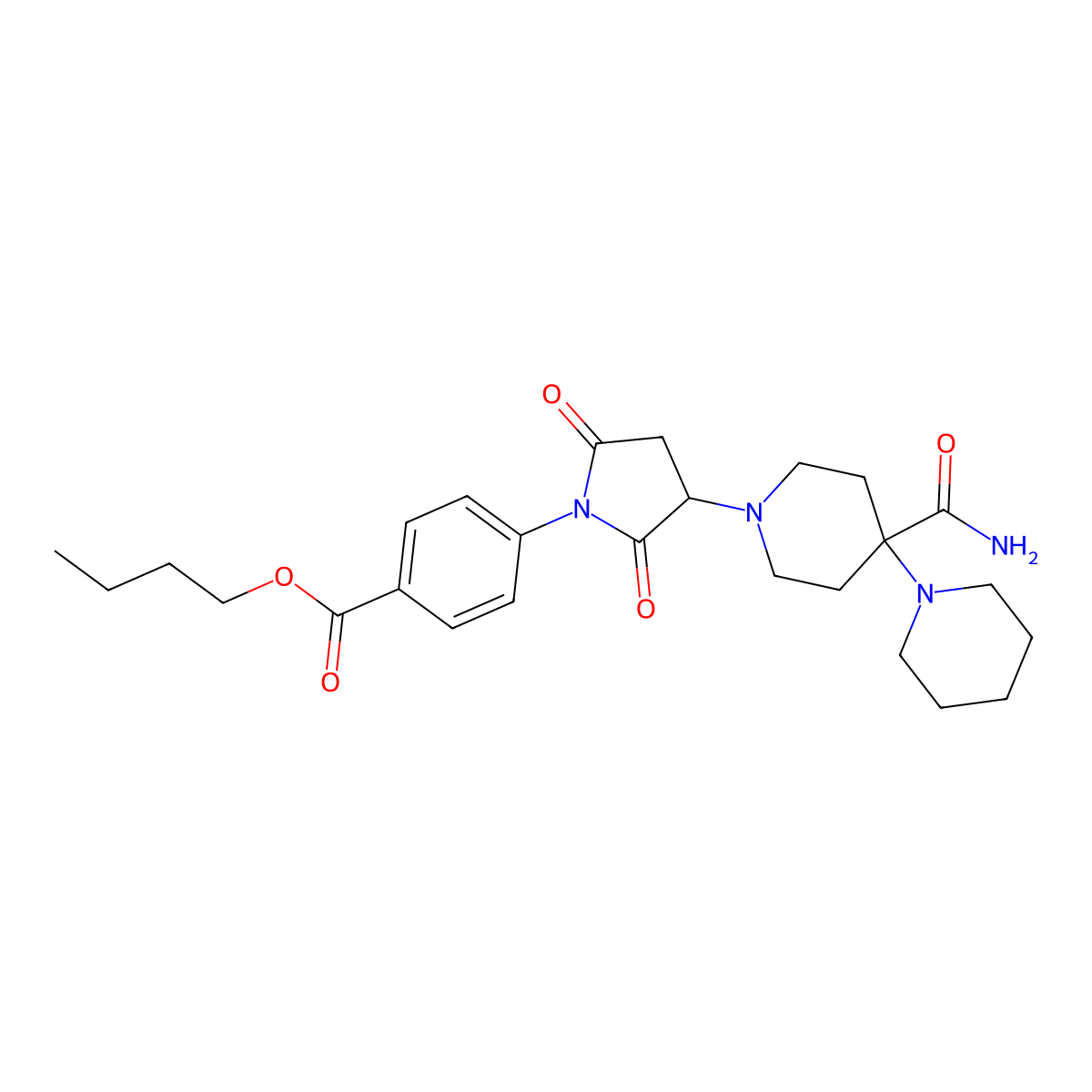 Butyl 4-(3-(4'-carbamoyl-[1,4'-bipiperidin]-1'-yl)-2,5-dioxopyrrolidin-1-yl)benzoate molecular structure, CAS 361999-24-8